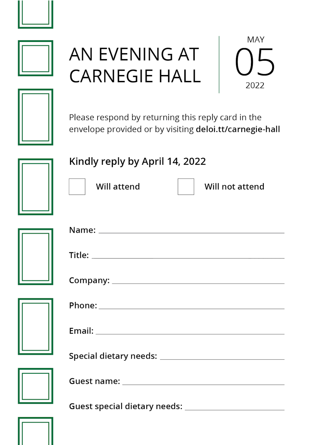 Carnegie Hall reply card